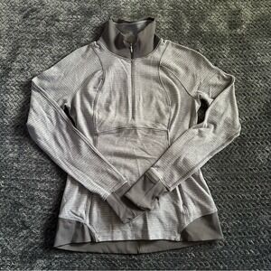 Lululemon Think Fast Pullover Jacket Gray Striped Workout Thumb Holes Size‎ 6